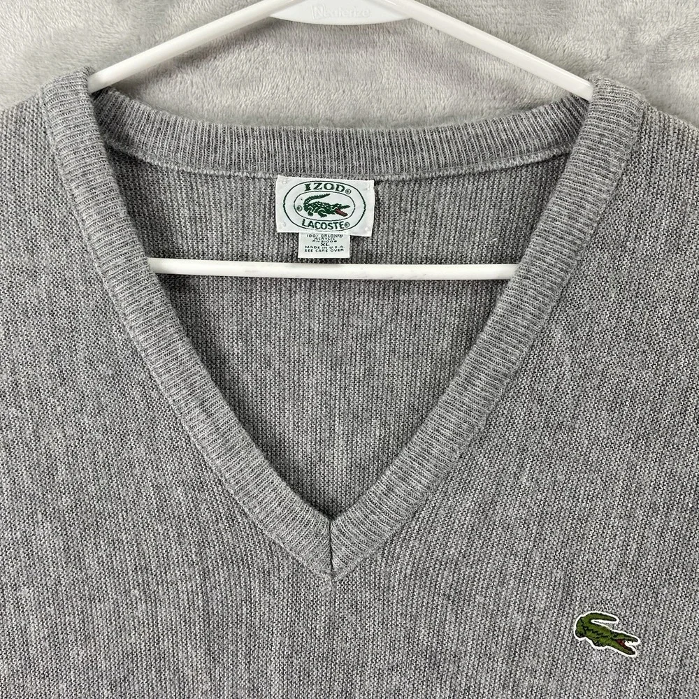 Vintage Izod Lacoste Sweater Mens XL Knit Pullover V-Neck 100% Acrylic USA Made